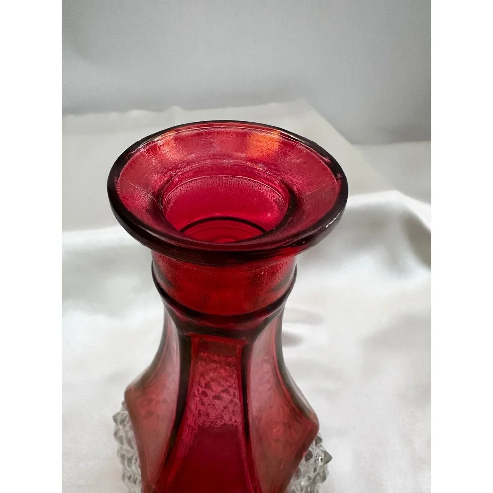 Vintage Kings Crown‎ Ruby Flash Glass Decanter with Stopper 12 Inch Hexagonal